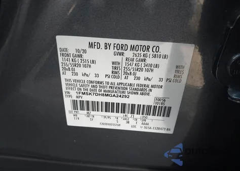 2021 Ford Explorer Xlt z USA, uszkodzony, nr VIN 1FMSK7DH8MGA24292